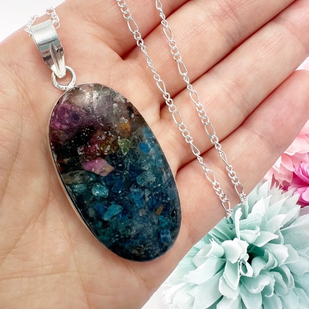New Multicolor Ruby Kyanite 925 Sterling  Silver Stamped Pendant (only)